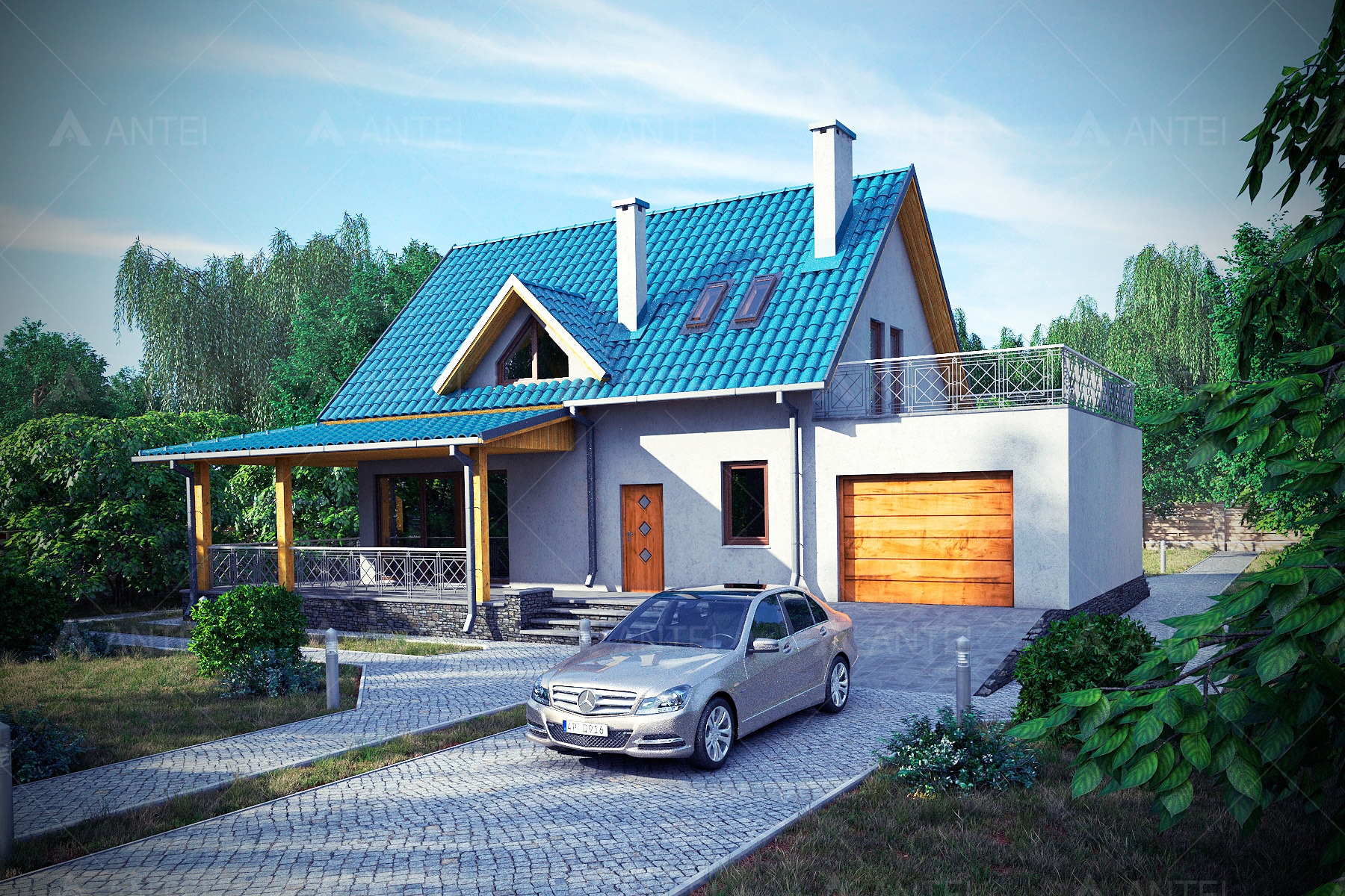 Проект мансардного дома с гаражом и террасой «КМ-12» - фото №1
